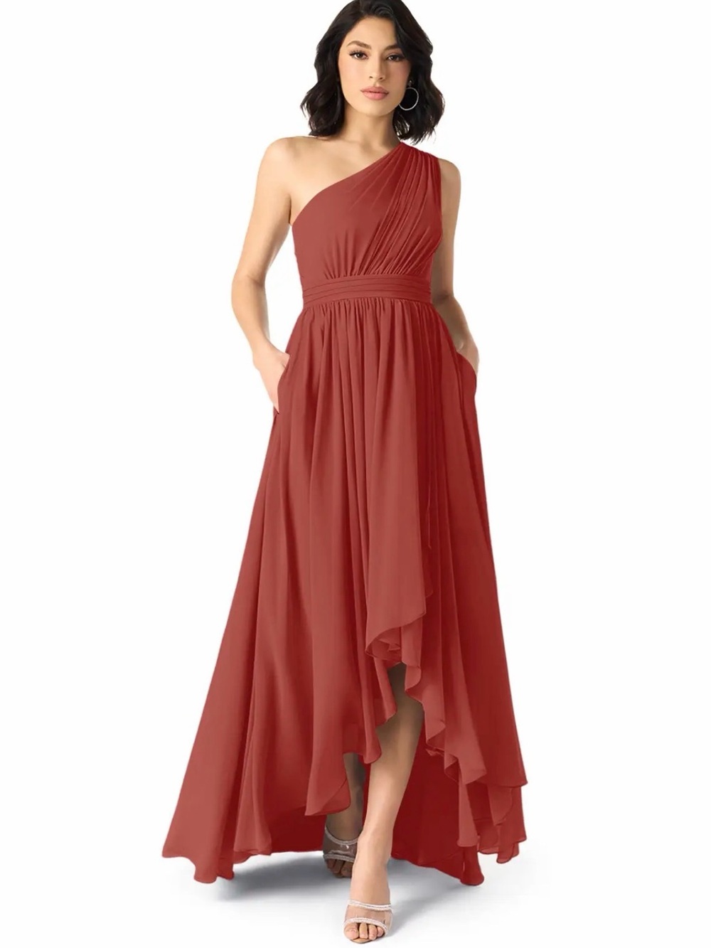 NWT Azazie Mathilda A-Line One Shoulder Chiffon Dress size A 2